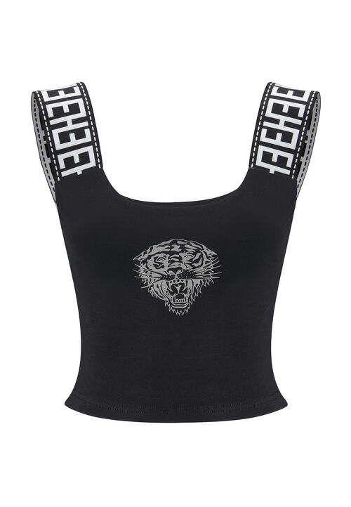 TIGER GLOW TAPE CROP TANK TOP BLACK Negro S